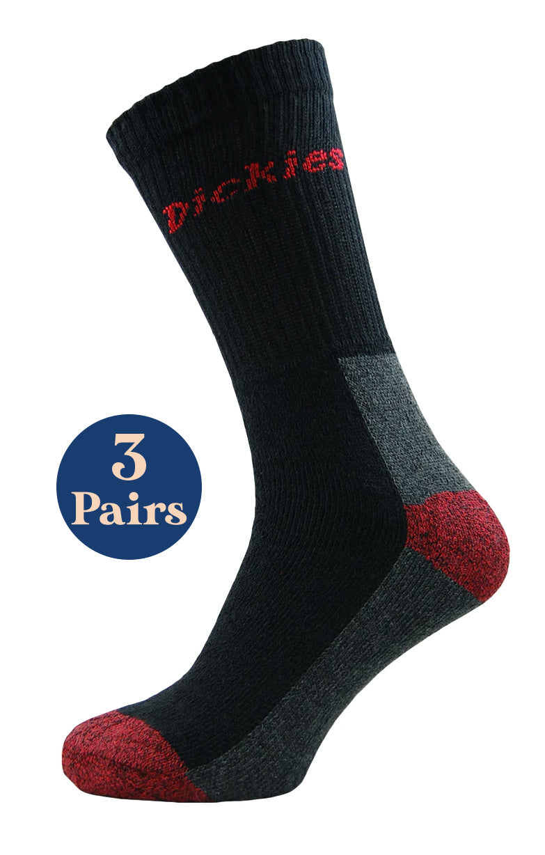 3 Pairs Dickies Industrial Cushioned Crew Socks Black