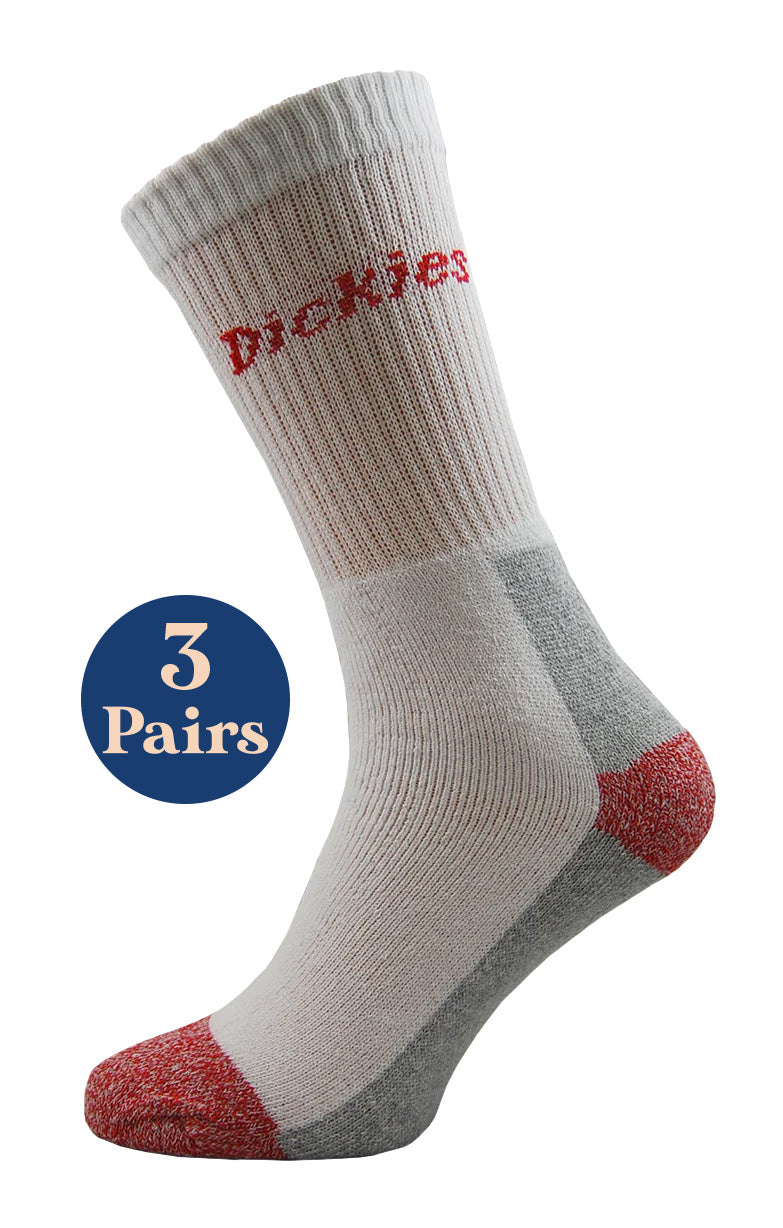 3 Pairs Dickies Industrial Cushioned Crew Socks White