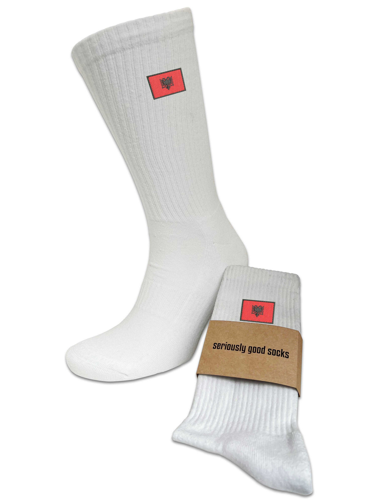 Patriotic Embroidered Albania Flag Crew Sports Socks In Upcycled Cotton