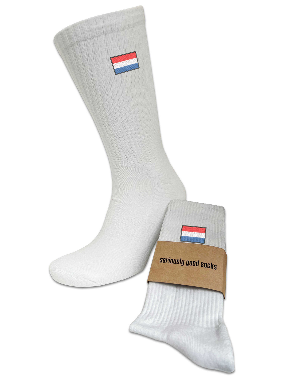 Patriotic Embroidered Netherlands Flag Crew Sports Socks In Upcycled Cotton