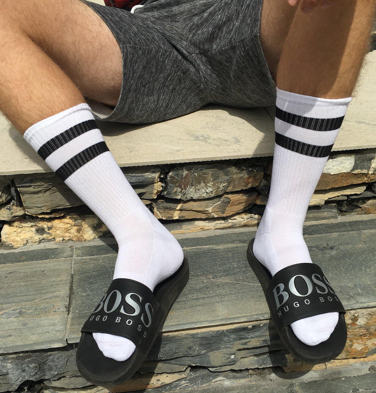 Buy Me Plain: White / Black Classic Tube - socksupermarket