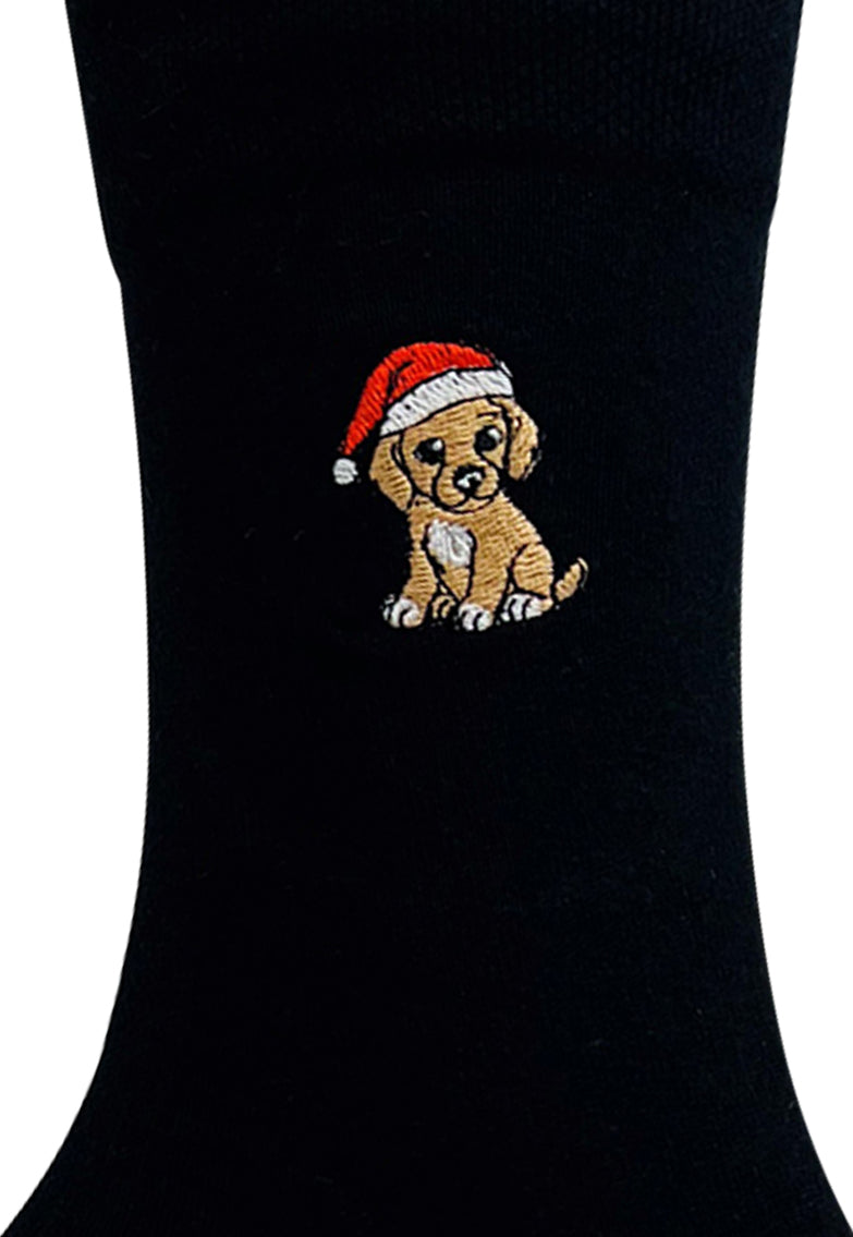 Christmas Puppy embroidered Men's and Women's dress socks