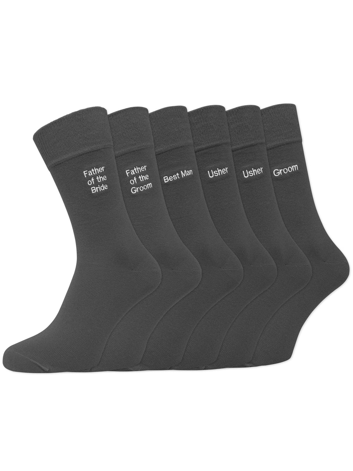 Groom’s Party Pack Of 6 Embroidered Socks - Marl Grey