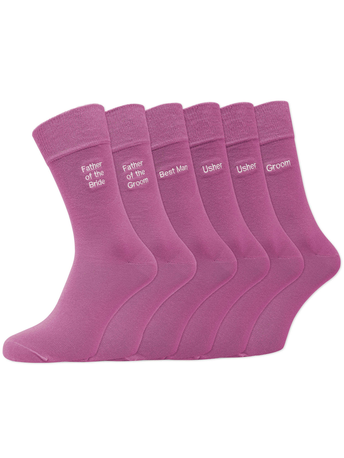 Groom’s Party Pack Of 6 Embroidered Socks - Mauve