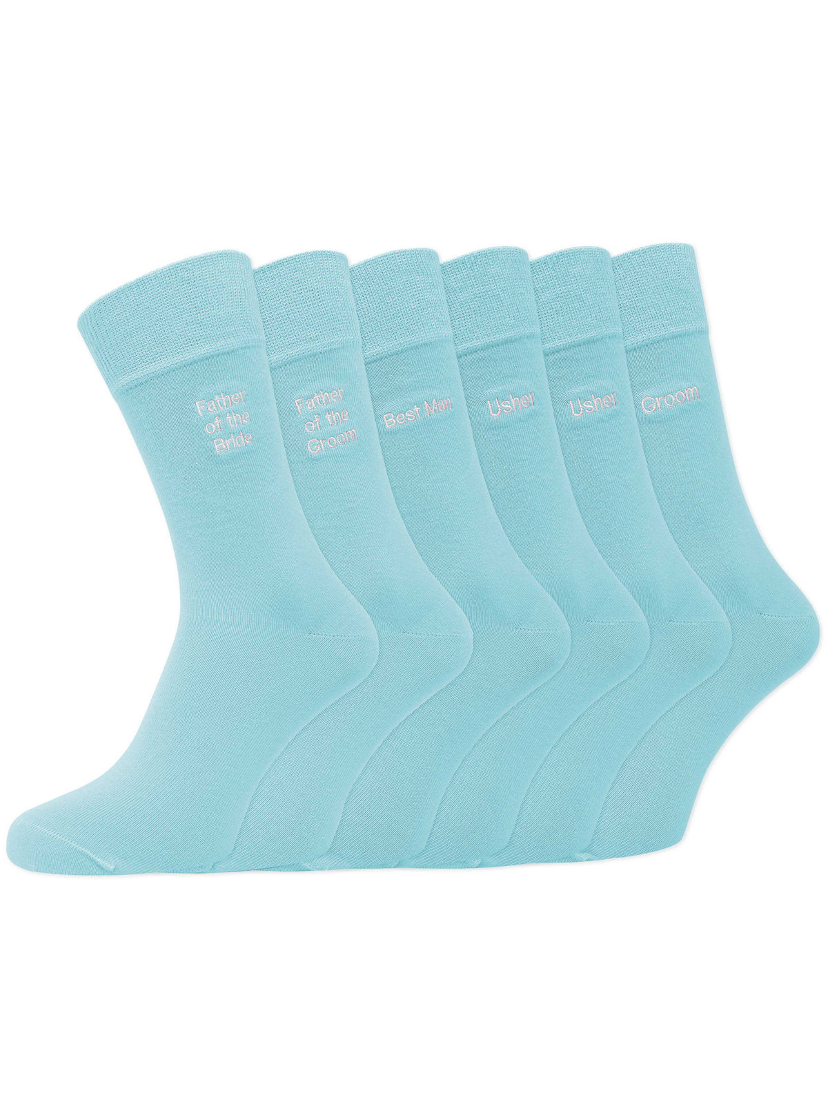 Groom’s Party Pack Of 6 Embroidered Socks - Mint