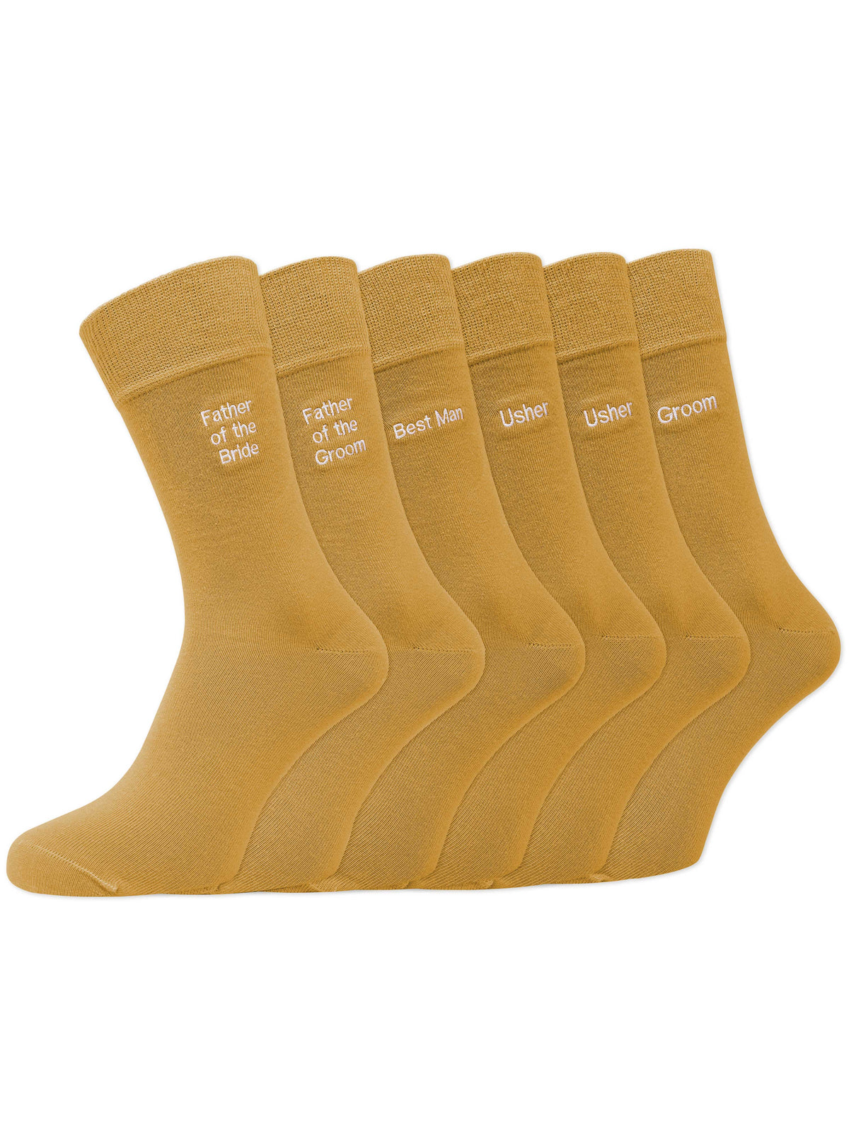 Groom’s Party Pack Of 6 Embroidered Socks - Mustard