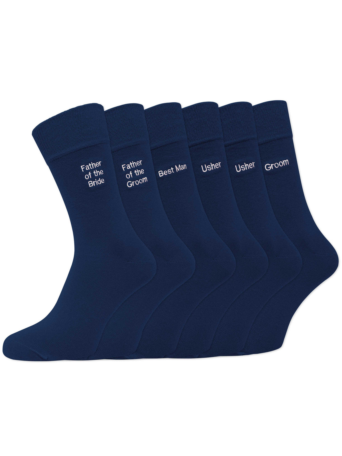 Groom’s Party Pack Of 6 Embroidered Socks - Navy