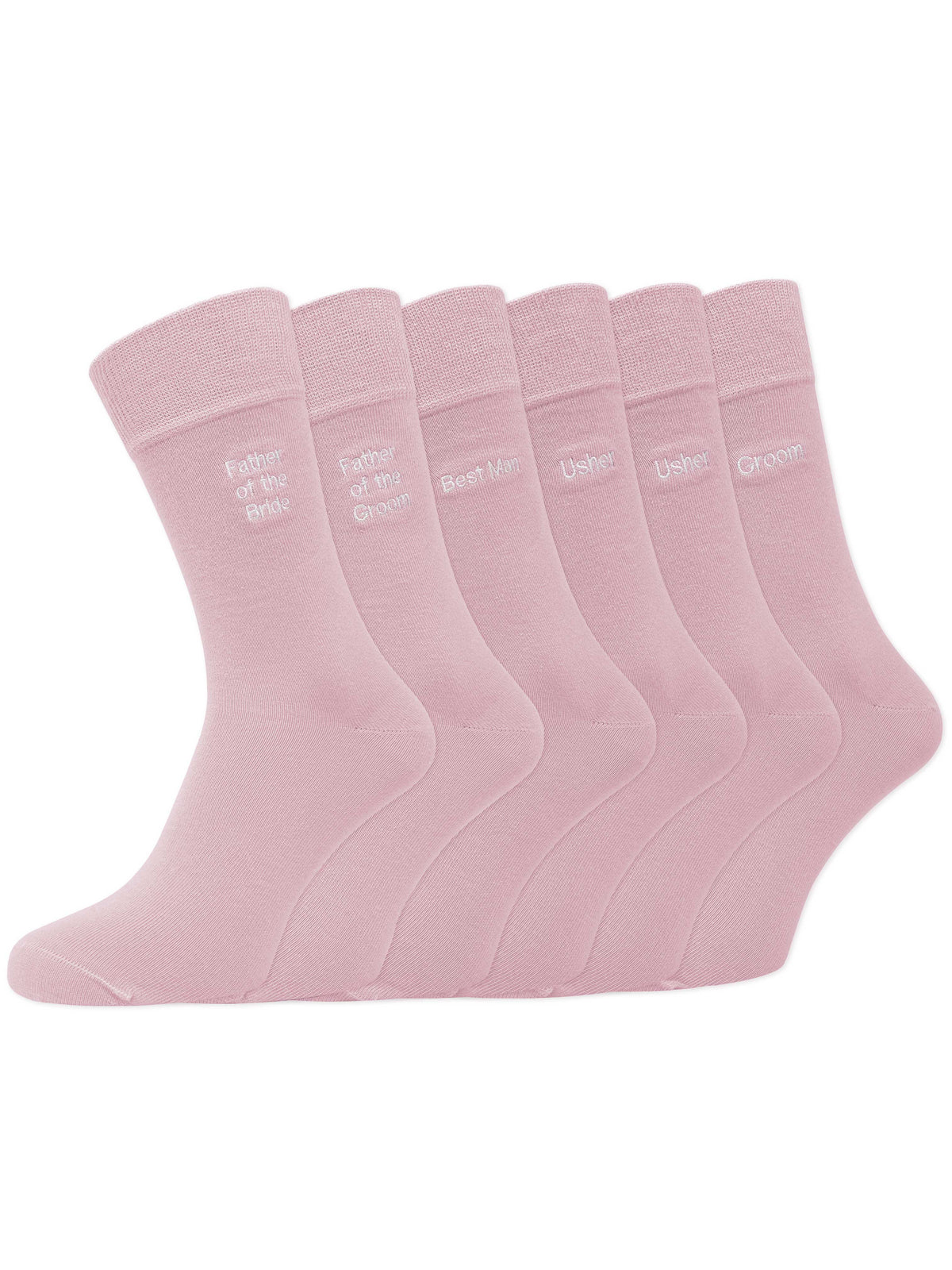 Groom’s Party Pack Of 6 Embroidered Socks - Pale Pink