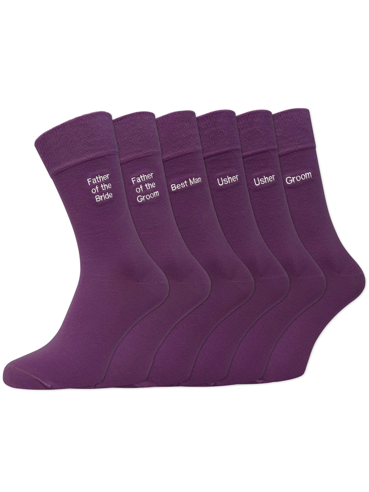 Groom’s Party Pack Of 6 Embroidered Socks - Plum