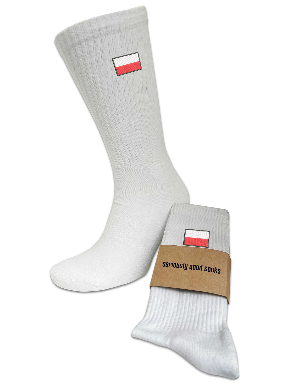 Patriotic Embroidered Poland Flag Crew Sports Socks In Upcycled Cotton