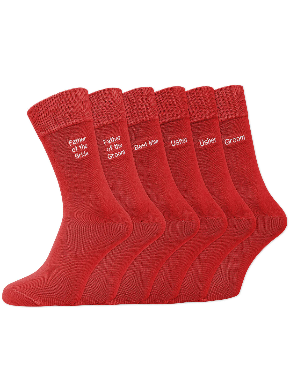 Groom’s Party Pack Of 6 Embroidered Socks - Red