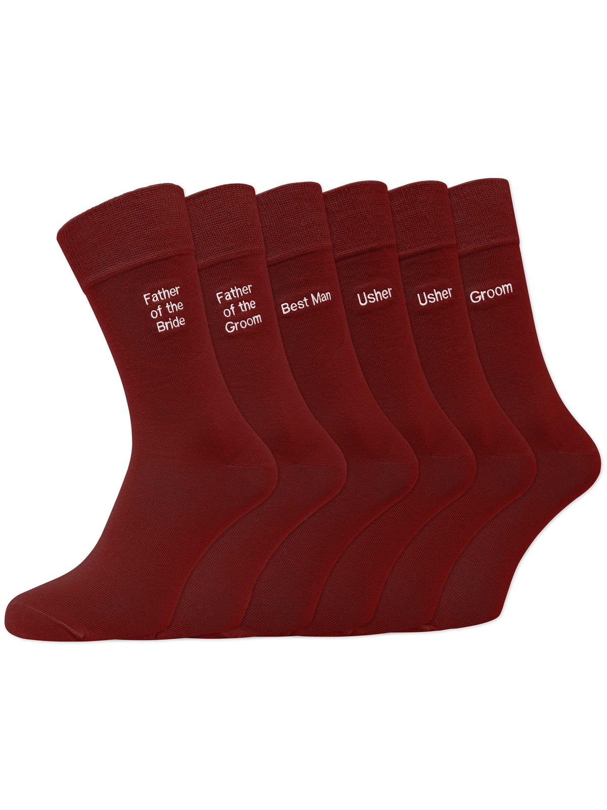 Groom’s Party Pack Of 6 Embroidered Socks - Ruby Red