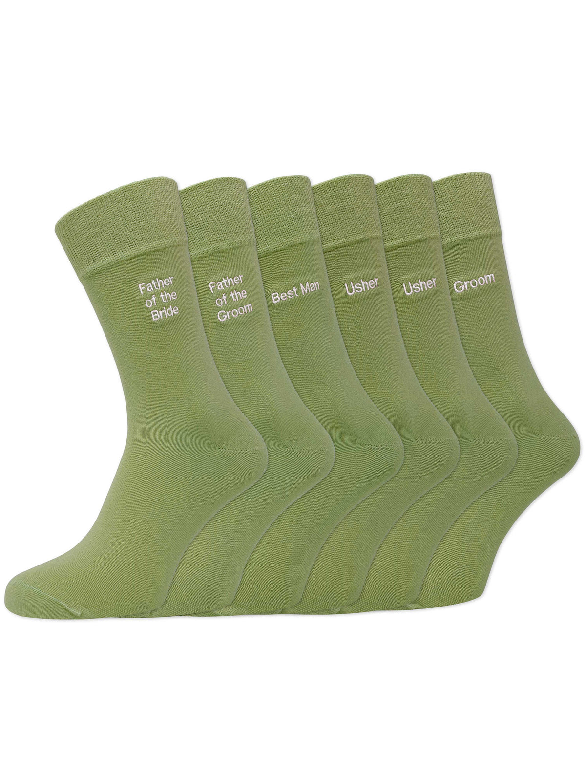 Groom’s Party Pack Of 6 Embroidered Socks - Sage Green