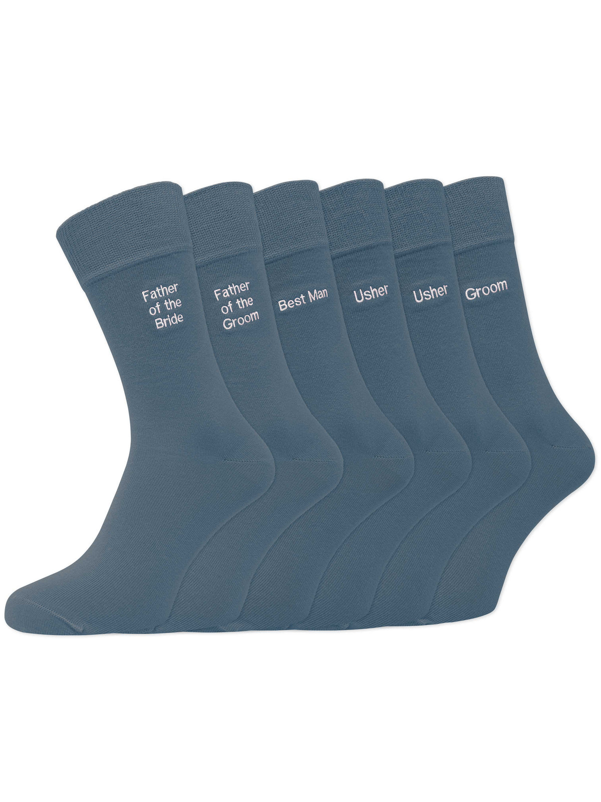 Groom’s Party Pack Of 6 Embroidered Socks - Slate