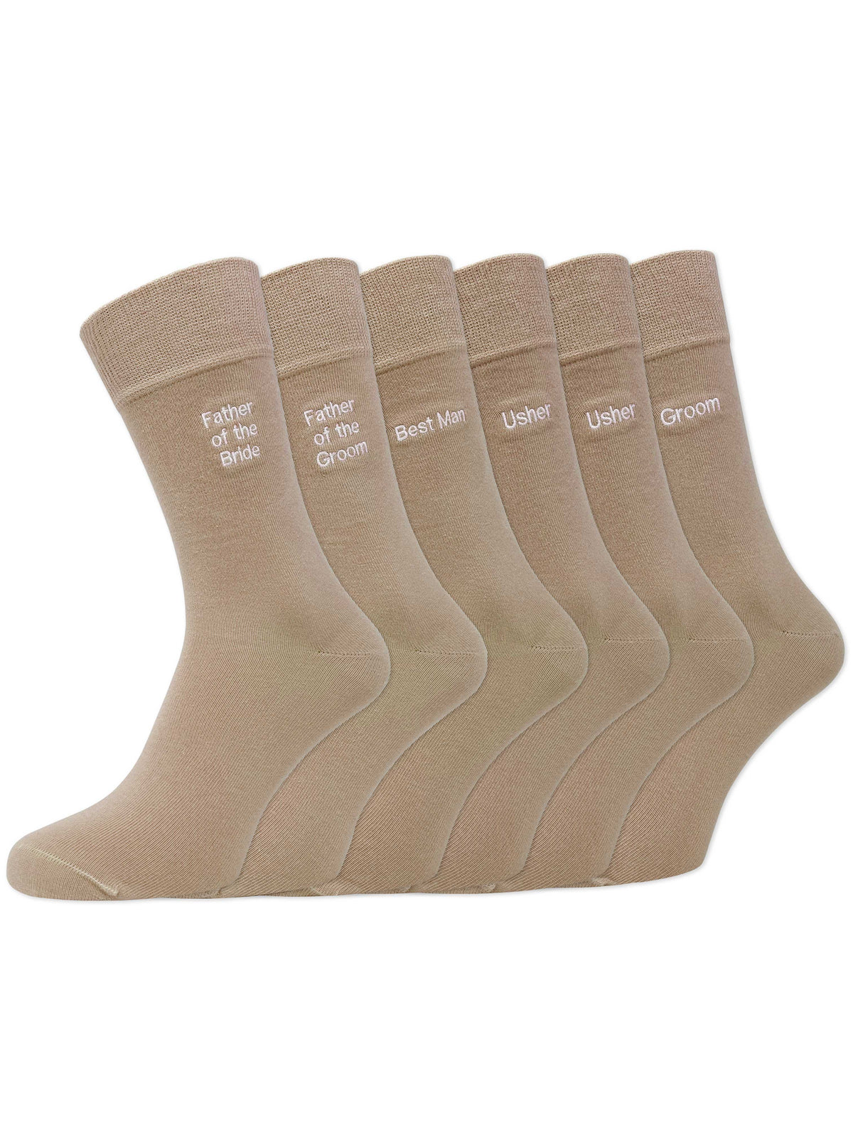 Groom’s Party Pack Of 6 Embroidered Socks - Taupe