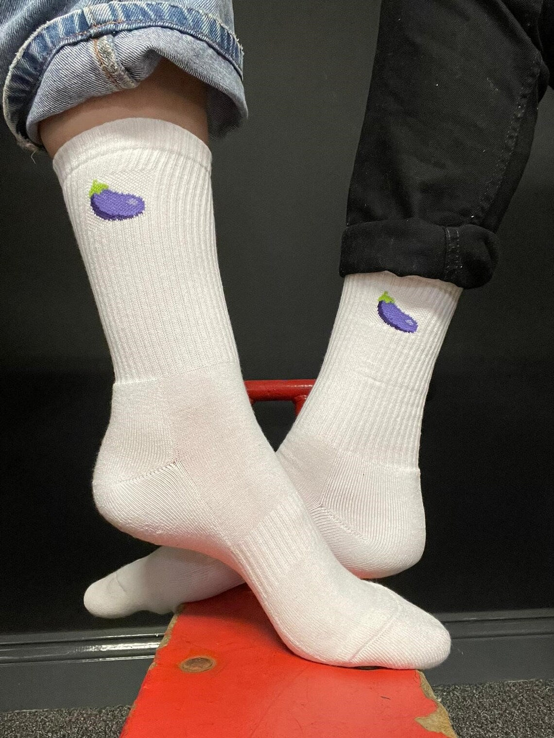 Sole Happy Eggplant Upcycled Crew Socks