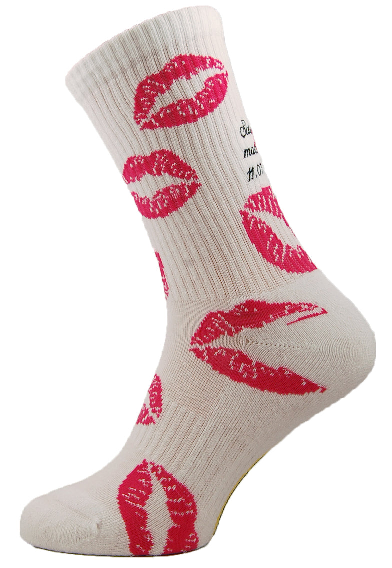 Sole Happy! Personalised Lipstick Kisses Upcycled Crew Socks