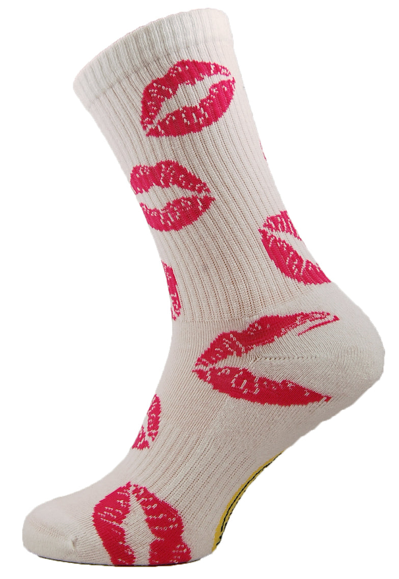 Sole Happy! Lipstick Kisses Upcycled Crew Socks